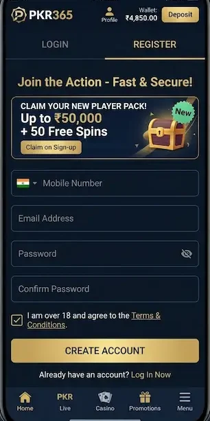 PKR365 Game register image